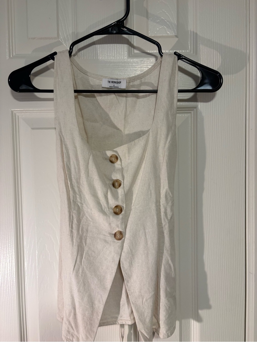 Workshop Republic Clothing Natural/Cream Top with Black Logo Label